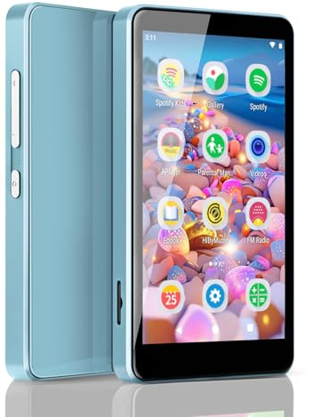 Lettore MP3 per Bambini con Spotify, Controllo Genitori, Spotify Kids, Audible, Amazon Music, Libby, Lettore MP4 Musicale per Bambini da 4.0 IPS Fino a 512GB (Blu Chiaro)