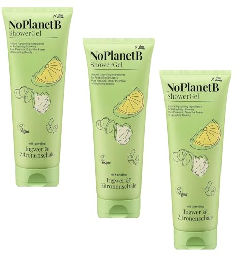 No Planet B Showergel Lot de 3 crèmes de douche au gingembre et au citron 3 x 250 ml, végétalien + 1 soin de douche ferme Bebe
