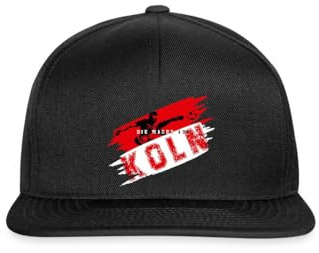 Spreadshirt Die Macht Aus Köln Rot-Weiß Fußball Fan Snapback Cap, One Size, Schwarz/Schwarz
