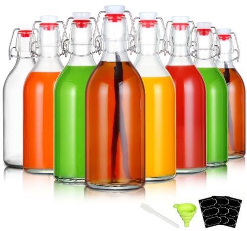 8 Pack Flip Top Glass Bottles 16oz Swing Top Bottle for Home Brewing,2nd Fermentation,Kombucha,Kefir,Vanilla Extract,Juice,Tea,Beverages,Soda,Oil,Vinegar,Limoncello,Beer Bottle with Airtight Lids