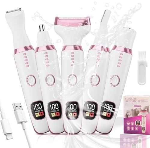 Lady Shaver for Women,Cordless 5 in 1 Electric Shaver for Women, Bikini Trimmer/Pubic Hair/Underarm Razor/Nose/Facial/Eyebrow Remover,Rechargeable Painless Razors Electric for Ladies