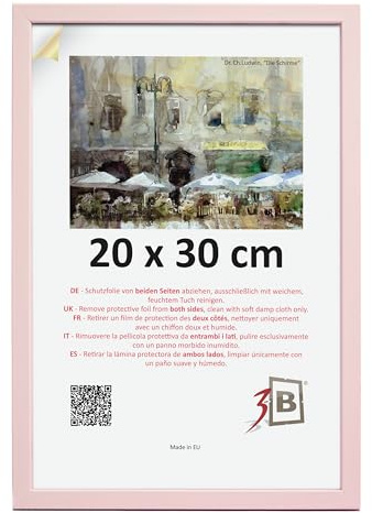 3-B Cadre photo LUND - Rose clair - 20 x 30 cm - Cadre en bois, cadre photo, cadre portrait avec verre acrylique