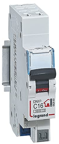 LEGRAND - Disjoncteur Phase + Neutre 230V DNX³ - Pouvoir de Coupure 3000A - 16A Courbe C - Bornes automatiques - 1 Module - Fabriqué En France (Lot de 6)