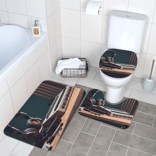 Bathroom Mat Sets 3 Piece Recorder With Headphones U Shape Wc Toilet Rug Warmer Machine Washable Shower Mats, For Indoor, Outdoor, Bedroom