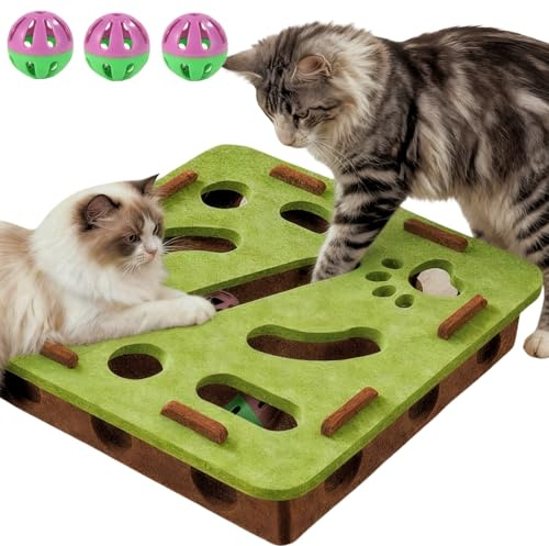 ZKDQB Interactive Cat Toy Puzzle Toys for Indoor Cats, Felt Maze Box with 3 Cat Balls Toy, Indoor Cat Brain Training Game for Bored Cats Encourages Hunting Instincts, Cat Toys for indoor Cats Kitten