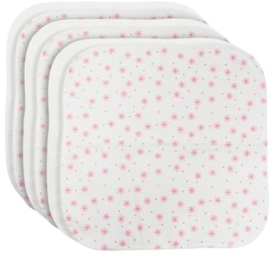 bistyle Baby bomullstvättlappar 6-pack 20 x 20 cm | 100 % ekologisk bomull | mjuka babymundukar och dregellappar för nyfödda | stjärndesign, boxförpackning (rosa)