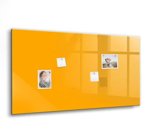 Tableau magnétique verre trempé | Whiteboard moderne avec surface lisse et résistante | Aimants puissants inclus pour notes et planification - 120x60cm - couleur jaune doré