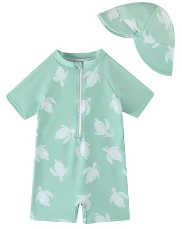JiAmy Bañador de bebé de una pieza de manga corta con protección UV, ropa para niño pequeño, niño o niña, de 3 meses a 3 años, 9-12 meses