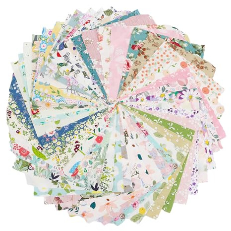 Rebanky 50 Pezzi Tessuto da Cucito Quadrato 15×15cm Tessuto Patchwork Cotone Tessuti Stoffe Quadrati per DIY Handmade Quilting Tessuti Stoffa Patchwork per Cucito Creativo, Scrapbooking