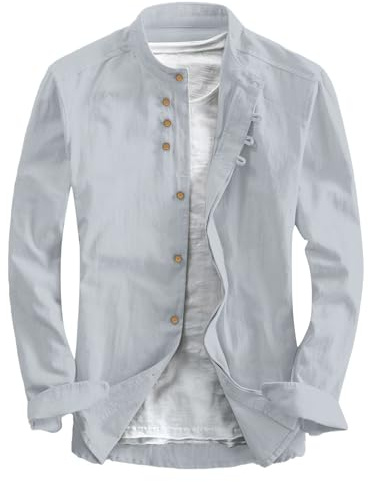 Veste Homme Ete Legere Chic Lin BoutonnéE -Chemise Homme Col Mao Manches Longues Surchemise DéContracté Haut Confortable Grande Taille Cardigan