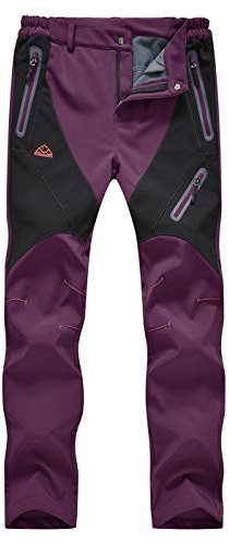 donhobo Hose Damen Outdoor Wanderhose Wasserdicht Softshellhose Fleecefutter Warm Atmungsaktiv Berghose Funktionshose Trekkinghose Lila 2XL