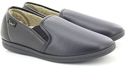 Dr Keller CHRISTOF Mens Faux Leather Wide Fit Full Slippers Black