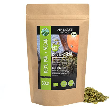 Alpi Nature Graine de Courge BIO 500g, Graines de Courge Crues et Pelées pour Salades, Smoothies et Desserts