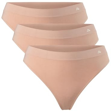 DANISH ENDURANCE 3 Pack Women's Seamless Bamboo Thongs Panties, Super Soft Breathable Comfortable Underwear, Nude Beige, M-L