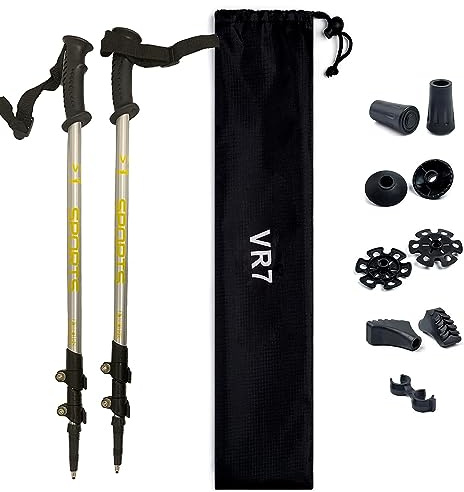 VR7 Folding Hiking Sticks For Women Nordic Walking Poles Men Lightweight Trekking Poles Pack of 2 Foldable Walking Sticks For Ladies with Rubber Tips Backpacking Camping Accessories