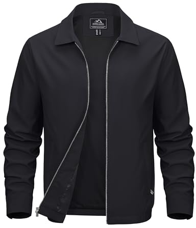 MAGCOMSEN Black Jacket Lightweight Windbreaker Spring Fall Jackets Zip Up Light Coat Business Casual Jacket with Pockets,L