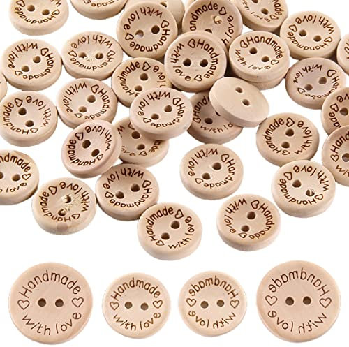 DULSPUE Holzknöpfe - 80 Stück Handmade, Kleine Runde mit 2 Löchern, Süße Bastelknöpfe, 15mm 20mm Kinderknöpfe zum Nähen und Basteln von Dekorationen