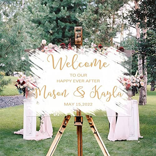 Funlucy Welcome To Our Happily Ever After, Välkommen till vår bröllopsskylt, välkomstskylt för bröllop, bröllopsbräda horisontell, bröllopsskyltar för ceremoni och mottagning 50 x 70 cm
