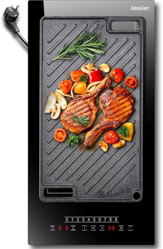 Jessier Plug in Induction Hob 30cm 2800W, 2 Zones Electric Hob with Flexible Zone for BBQ, Built-in Hob with 9 Power Levels Setting, Pause Function, Timer, Child-safety Lock Black
