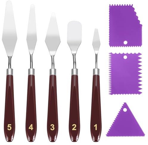 8 Palette Messer Set, inkl 5 Öl Malen Palettenmesser für Strukturpaste+3 Spachtel für Acrylmalerei, Abstreifermesser, Malmesser Malwerkzeuge Künstlerbedarf Spachtel Set für Ölgemälde Gouache