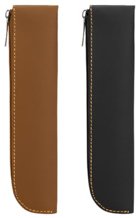Astuccio Sottile in Pelle 2 Pezzi - Portapenne in Vera Pelle per 4-6 Penne, Piccolo e Portatile per Cancelleria e Cosmetici, Organizer per Trucchi Minimo Con Cerniera