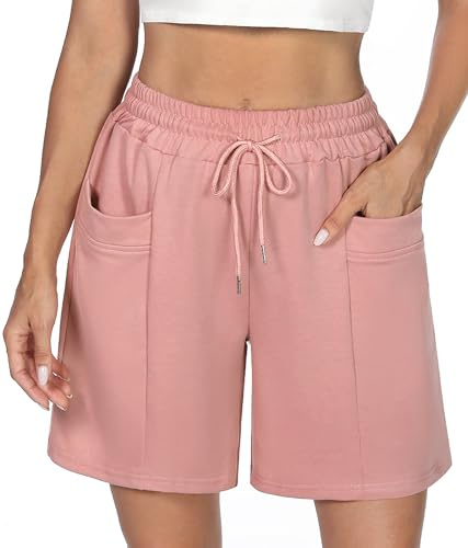 Demegimi Pantaloncini Sportivi Running Donna a Vita Alta Pantaloncini Donna Palestra in Cotone Estivi con Tasche per Fitness Yoga Jogging(Nero,L)