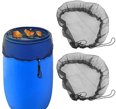 2 pcs Filet De Couverture de Baril de Pluie, Filet pour Citerne De Pluie, Filet de Protection pour Tonneau, Réglable Housse pour Tonneau de Pluie avec Cordon de Serrage Résistant aux Feuill (120cm)