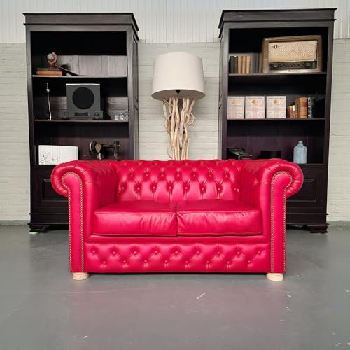 Brighton 2-sits klassisk Chesterfield soffa – röd, läder