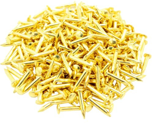300pcs Small Tiny Nails 1.2 x 6mm,Round Hardware Mini Nails, for Wood DIY Decorative, Pictures Frames Hanging, Household Accessories, Outdoor Crafts, Brass Tone,0.05 x 0.24inch/6mm