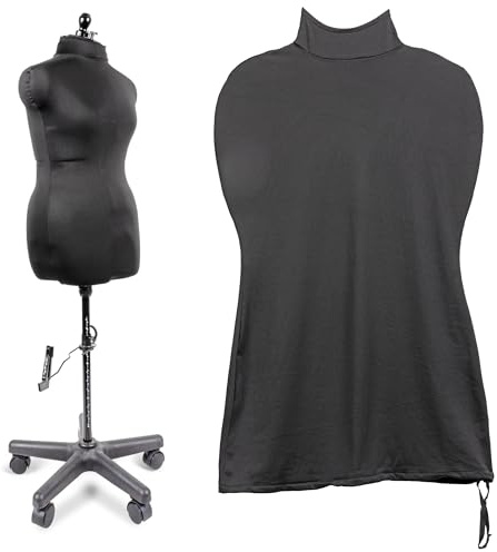 Dritz Funda para vestido, pequeña, negra, 100% poliéster, tela elástica en 4 direcciones, protege y se adapta a formas de vestido ajustables y maniquíes de costura, superficie lisa para drapeado y