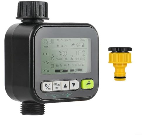 Smart Garden Bewässerungs-Timer mit 6 programmierbaren Modi, Regensensor, großes LCD-Display, Kindersicherung, IPX5 wasserdicht für automatisches Bewässerungssystem, Schlauch-Timer für Blumen und
