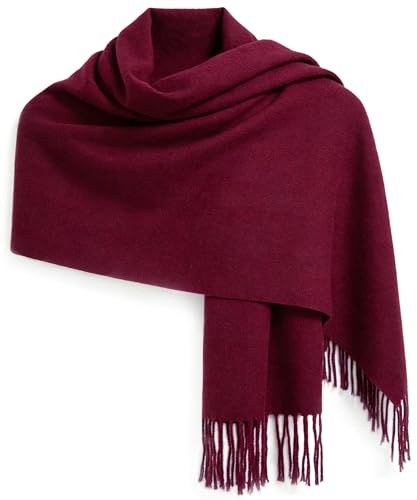 Large Scarf for Women Soft Plush Shawl Fringe Wrap, Oversized, Burgundy