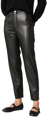 Goldenpoint Donna Pantaloni Straight Spalmato Effetto Pelle con Cinturino in Vita e Doppio Bottone Taglia M Colore Nero