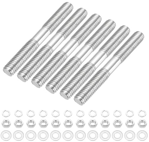 sourcing map 6Set M6x50mm Double Ended Stud Screws, 304 Stainless Steel Dual Threaded Rod Bar Bolts Studs with Nut Washer for House Maintenance Structural Anchoring Fastening Screw