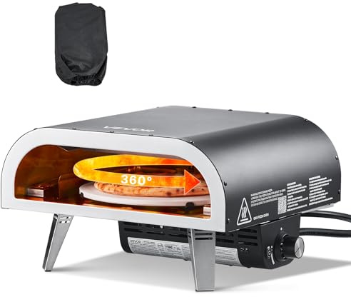 VEVOR Four à pizza d'extérieur au gaz propane avec rotation électrique et pierre pour pizza épaisse, portable, pour camping, jardin, patio et avec sac de transport, noir, 470 x 430 x 270 mm
