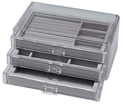 Scatola portaoggetti in acrilico con 3 cassetti con rivestimento in velluto, organizer trasparente per cosmetici, espositore per gioielli e trucchi