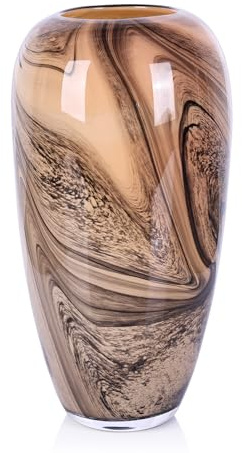 Hand Blown Glass Vase - Grey Brown Sand Art Decor Wide Mouth Bud Vase Home Centerpieces,for Living Room Table Bookshelf, Bathroom Office Shelf Decorative (Quicksand Vase - L)