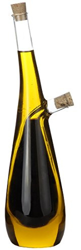 Lily's Home Glass Olive Oil and Vinegar Dispenser Bottle, for Kitchen Counter Cooking Salad, Dressing Leakproof 2 in 1 Cruet Containers (15 Ounces & 10 Ounces)