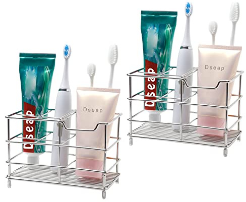 Dseap Toothbrush Holder, Electric Toothbrush Holder - Stainless Steel Tooth Brush Holders, Toothpaste Holder Organizer Stand Caddy for Bathroom, Silver, 2Packs
