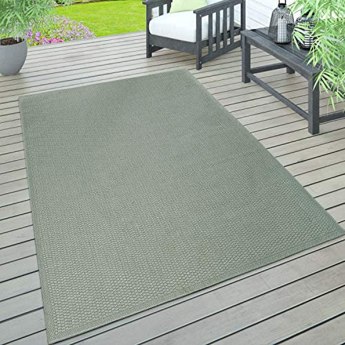Paco Home In- & Outdoor Teppich wetterfest für Garten, Terrasse & Balkon flachgewebt in Moderner Sisaloptik einfarbig pflegeleicht & UV-beständig, Grösse:80x150 cm, Farbe:Grün