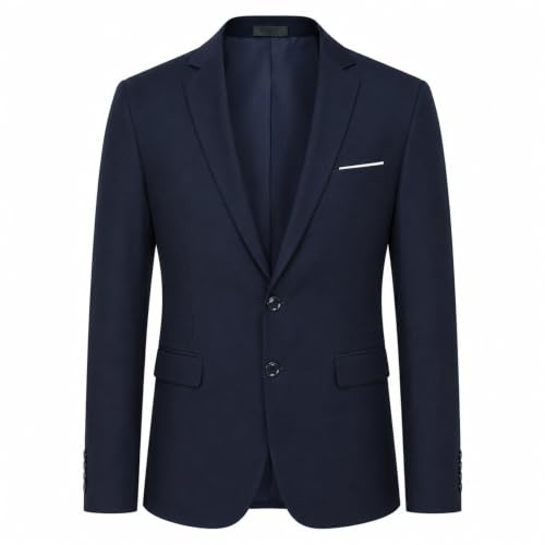 Chaqueta de traje para hombre, fina, clásica, con dos botones Tuxedo Formal para boda, azul marino