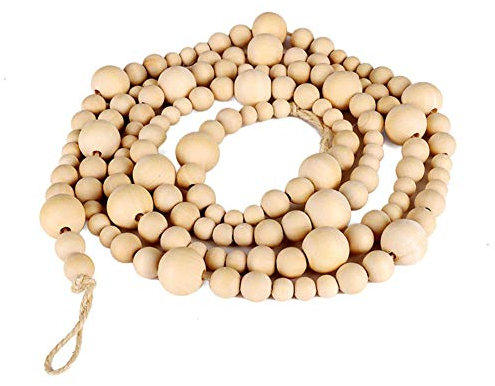 Dkhsy Farmhouse Wooden Beaded Garland Christmas Wood Bead Garland Christmas Tree Garland Boho Decorations Wall Hanging Home Decor Rustic Country Natural Holiday Decor(1 Pack/7.2ft)