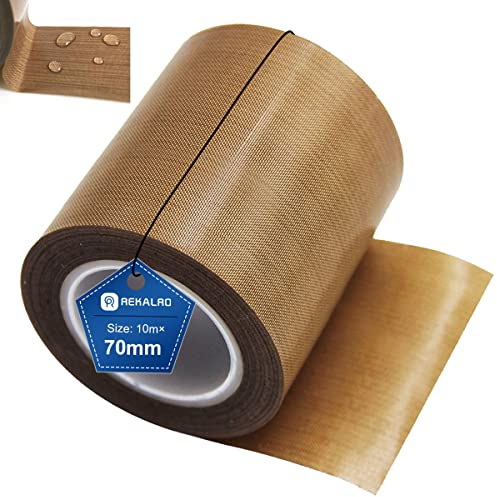 REKALRO Cinta adhesiva de teflón/cinta adhesiva de PTFE, cinta de alta temperatura para impresora 3D, cinta de sellado al vacío, cinta aislante para máquina de sellado al vacío (70 mm x 10 m)