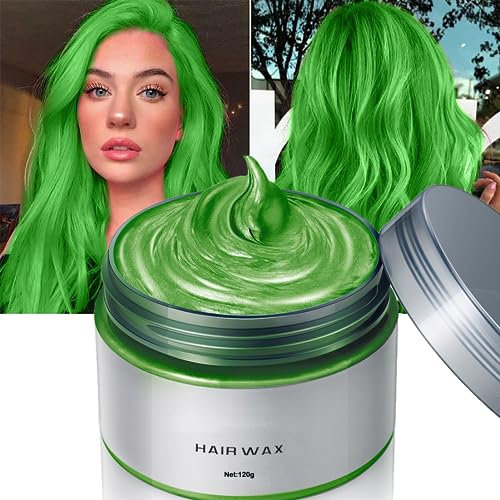 Maggidea Temporary Hair Wax Colour, Hair Spray Temporary, Green Hair Wax Hair Style Dye Mud, Green hair dye, Natural Ingredients Washable Hair Styling Cream Women Coloring Wax 120g /4.23 Oz (Green)