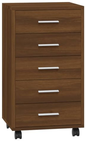 vidaXL Schubladenschrank, Kommode mit 4 Rollen, Schrank Rollcontainer mit 5 Schubladen, Aktenschrank Büroschrank, Modern, Braun Eichen-Optik Holzwerkstoff