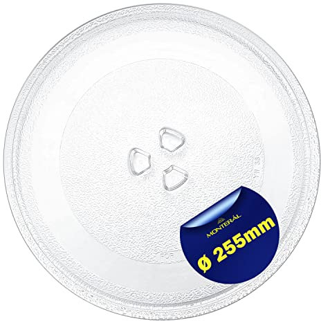 Mikrowellenteller Glas Universal Ø 25,5 mm Hat 3 Fixierungen mit dem Originalcode 3517203600 3517203610 für Daewoo DE74-00027A DE7400027A für Samsung 00089530 00260948 für Bosch - MONTERAL