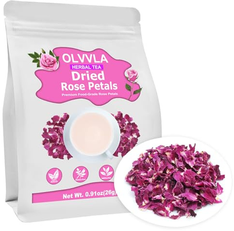 Olvvla - Dried Rose Petals - 0.91oz/26g - Premium Food Grade Dried Roses Edible Flowers - Perfect for Edible Rose Petal Tea, Decorations, Baking, Making Rose Water