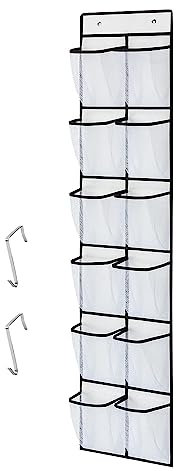 CORTNEY Over the Door Hanging Shoe Storage Holder Organizer, 12 Large Mesh Pockets, 2 Hooks for Shoe & Gadget Storage