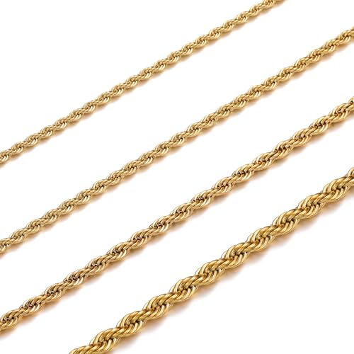 HSWYFCJY 2-4 mm tvinnad repkedja rostfritt stål silver/guld/svart Rolo-kedjor halsband för män kvinnor modesmycken födelsedagspresent kedjans längd 45/50/55/60/70 cm, 70 centimeters, Rostfritt stål