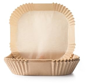 IBILI - Bandeja de Papel Cuadrada para Freidora de Aire - 20 cm - Pack de 50 Unidades - Impermeable y Absorbente - Fabricado en Pulpa de Madera de Grado Alimenticio